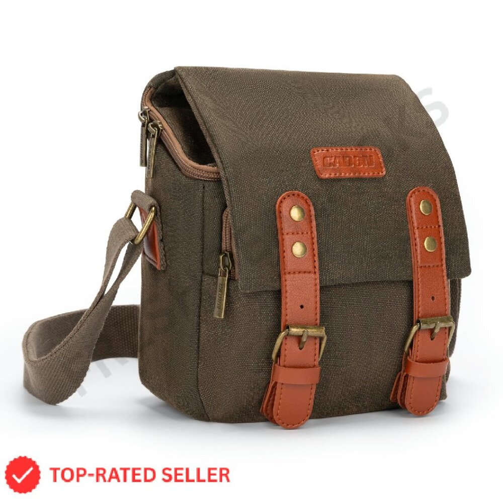 Compact Camera Bag Canvas Leather Trim Retro Style Waterproof Messenger Case